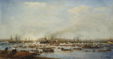 Paysage du quai œuvres - ENTRANCE OF RUSSIAN FLEET INTO TOULON HARBOUR Alexey Bogolyubov bateaux dockscape